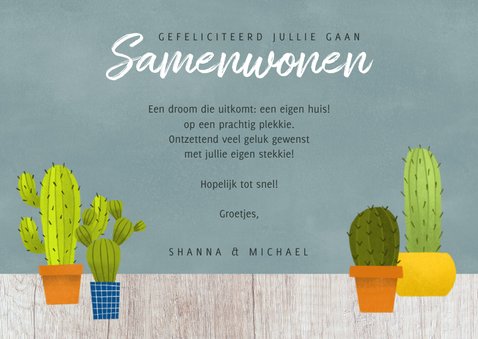 Hippe felicitatiekaart met cactussen, hout en foto's 3