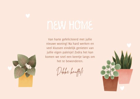 Hippe felicitatiekaart new home met plantjes en hartjes 3