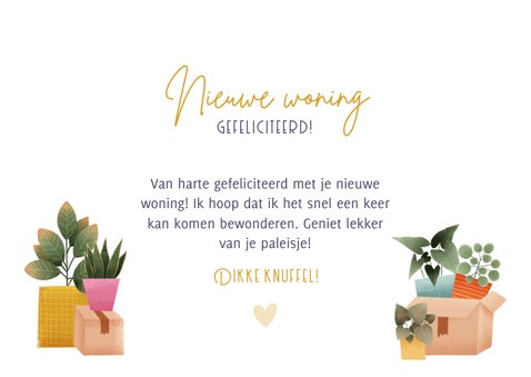 Hippe felicitatiekaart nieuwe woning met kever en plantjes 3