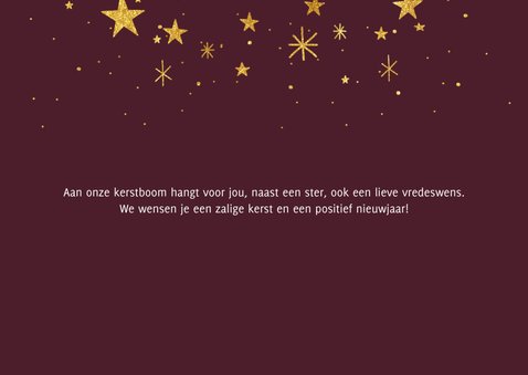 Hippe kerstkaart met gouden typografie, sterren en foto 2