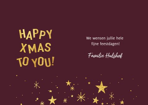 Hippe kerstkaart met gouden typografie, sterren en foto 3