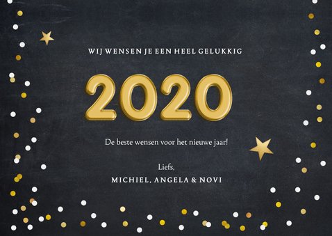 Hippe nieuwjaarskaart met confetti en folieballon 2020 3