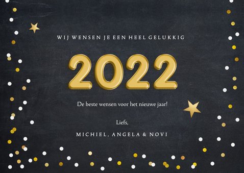 Hippe nieuwjaarskaart met confetti en folieballon 2022 3