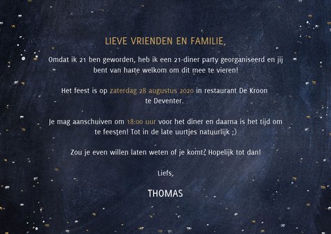 Hippe uitnodiging 21-diner ruimte achtergrond en typografie 3