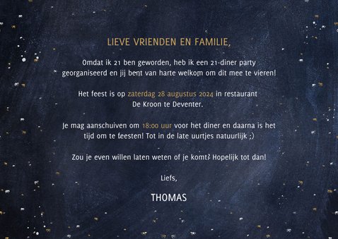 Hippe uitnodiging 21-diner ruimte achtergrond en typografie 3