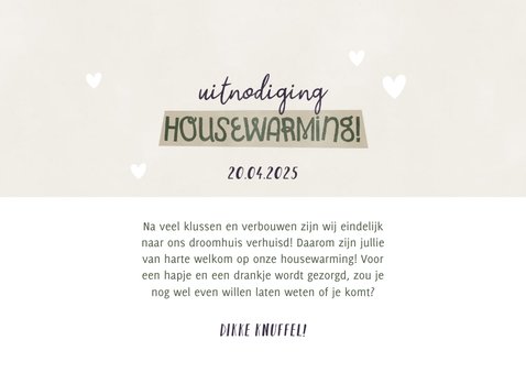 Hippe uitnodiging housewarming met plantje, foto's & hartjes 3