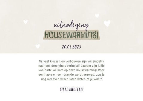 Hippe uitnodiging housewarming met plantje, foto's & hartjes 3