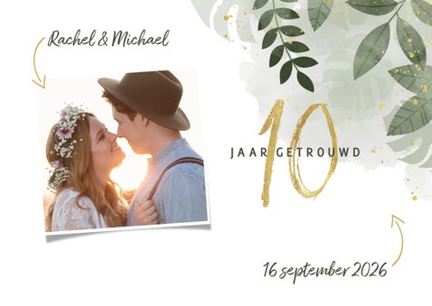 Hippe uitnodiging jubileum 10 jaar met planten en waterverf 2