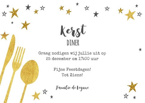 Hippe uitnodiging (kerst) diner goud sterren en bestek 3