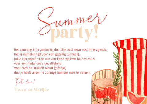 Hippe uitnodiging summer party cocktails fruit illustratie  3