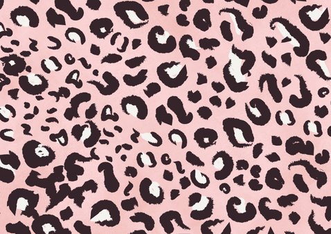Hippe uitnodiging verjaardag kind met roze luipaard patroon Achterkant