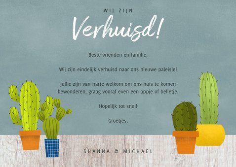 Hippe verhuiskaart met cactussen, hout en foto's 3
