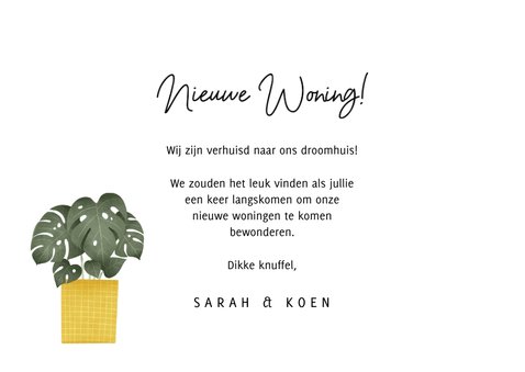 Hippe verhuiskaart nieuwe woning met planten en foto's 3