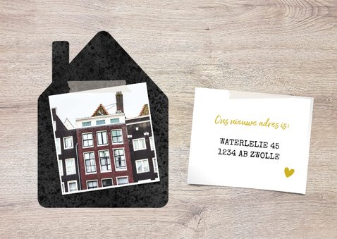 Hippe verhuiskaart 'samenwonen' met huisjes, foto's & hartje 2