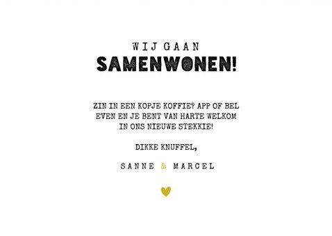 Hippe verhuiskaart 'samenwonen' met huisjes, foto's & hartje 3