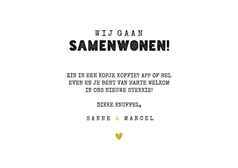 Hippe verhuiskaart 'samenwonen' met huisjes, foto's & hartje 3