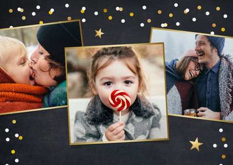 Hippe zwarte kerstkaart met folieballon 2026 2