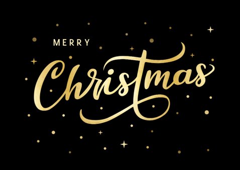 Hippe zwarte kerstkaart met goudlook letters merry christmas 2