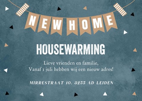 Housewarming uitnodiging blauw slinger foto 2