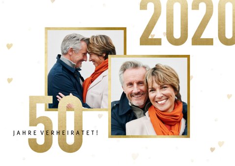 Jubiläumskarte Goldene Hochzeit mit Fotos & Herzen 2