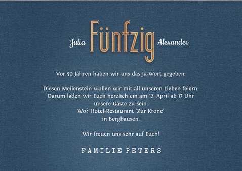 Jubiläumskarte zum 50. Hochzeitstag mit Fotos 3