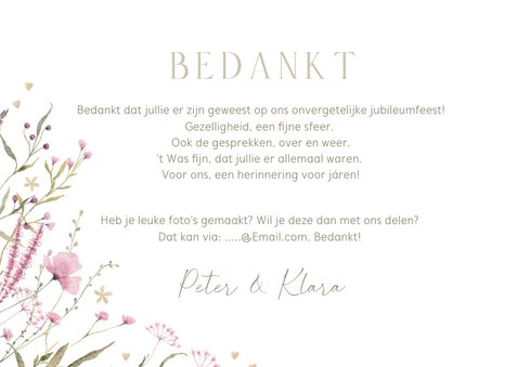 Jubileum bedankkaart met veldbloemen 3