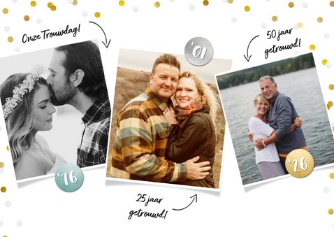 Jubileum feest uitnodiging met 3 foto's door de jaren heen. 2