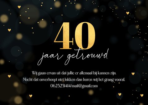 Jubileum uitnodiging 40 jaar getrouwd zwart goud fotocollage 2