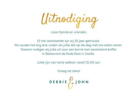 Jubileum uitnodiging hip en stijlvol met eigen foto en goud 3