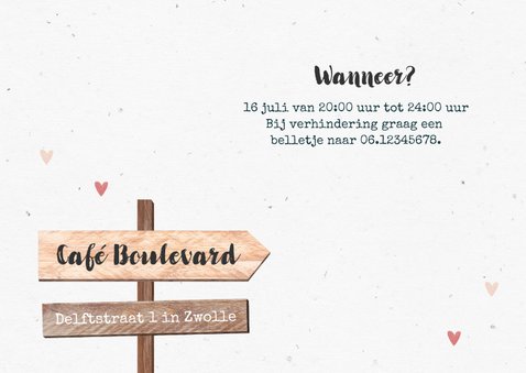 Jubileum uitnodiging wegwijzers hout foto huwelijk 3