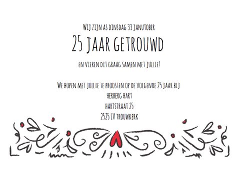 Jubileum uitnodigingskaart 25 jaar getrouwd hartjes 3