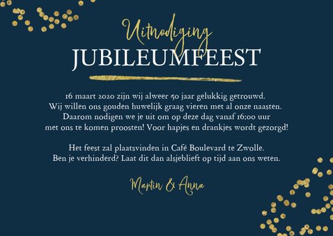 Jubileumfeest Uitnodiging 50 Jaar Confetti Goud Kaartje2go