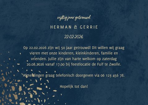 Jubileumkaart 50 foto jaartallen donkerblauw met terrazzo 3