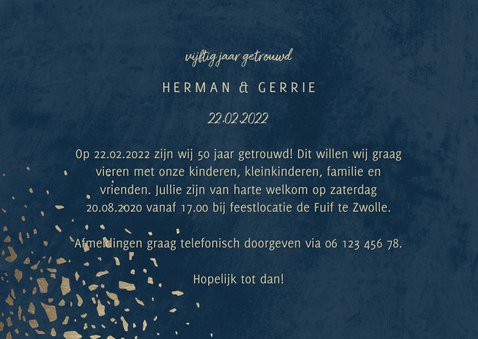 Jubileumkaart 50 foto jaartallen donkerblauw met terrazzo 3