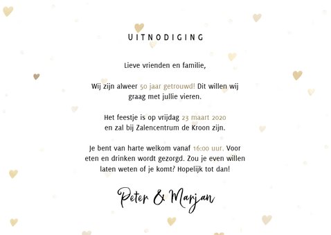 Jubileumkaart 50 jaar getrouwd jaartallen 1970/2020 hartjes 3