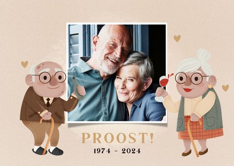 Jubileumkaart 50 jaar getrouwd Proost! Met oude man en vrouw 2