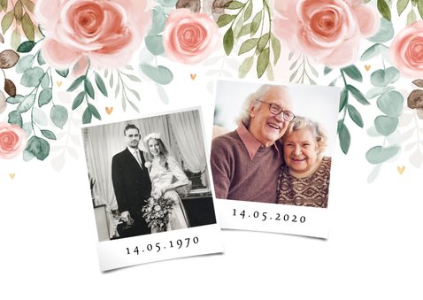 Jubileumkaart 50 jaar huwelijk bloemen klassiek foto 2