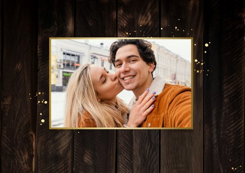 Jubileumkaart fotocollage houtlook goud feestje 2