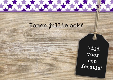 Jubileumkaart met feest, foto en sterren op houtprint 3