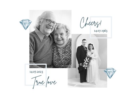 Jubileumkaart uitnodiging diamanten huwelijk foto 2