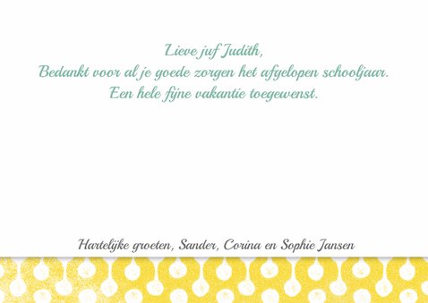 Juffrouw bedankkaart vrolijk roze geel 3
