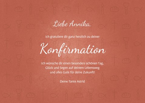 Karte Gratulation Konfirmation kleine Symbole orange 3