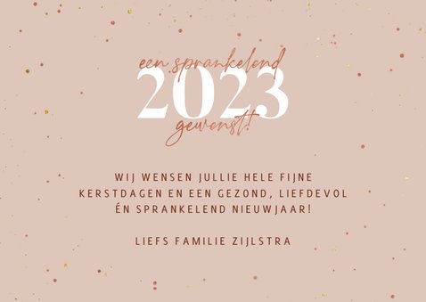 Kerskaart sprankelend 2023 gewenst koperlook 3