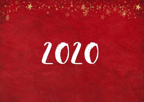 Kerst ansichtkaart met rode achtergrond en gouden sterren 2