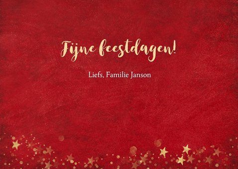 Kerst ansichtkaart met rode achtergrond en gouden sterren 3