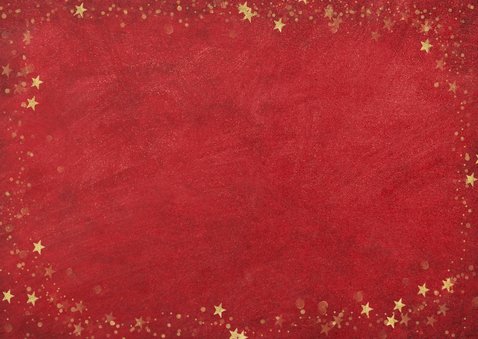 Kerst ansichtkaart met rode achtergrond en gouden sterren Achterkant
