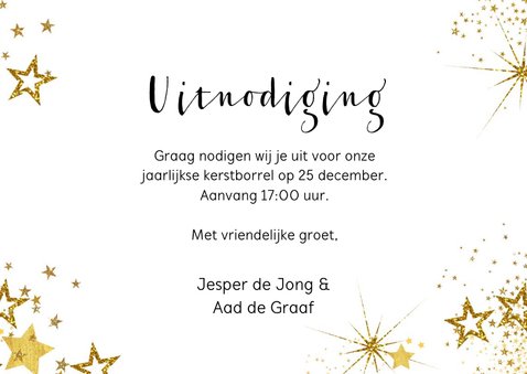 Kerst feestelijke uitnodiging kerstborrel wit-goud 3