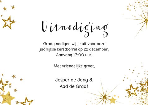Kerst feestelijke uitnodiging kerstborrel wit-goud 3