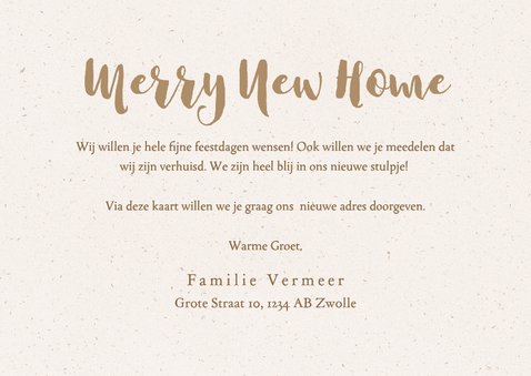 Kerst foto verhuiskaartje met gingerbread huisje beige 3