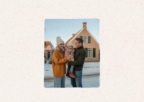 Kerst fotokaartje nieuwe woning met peperkoekhuisje beige 2